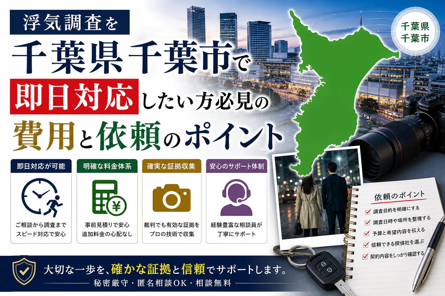 浮気調査を千葉県千葉市で即日対応したい方必見の費用と依頼ポイント